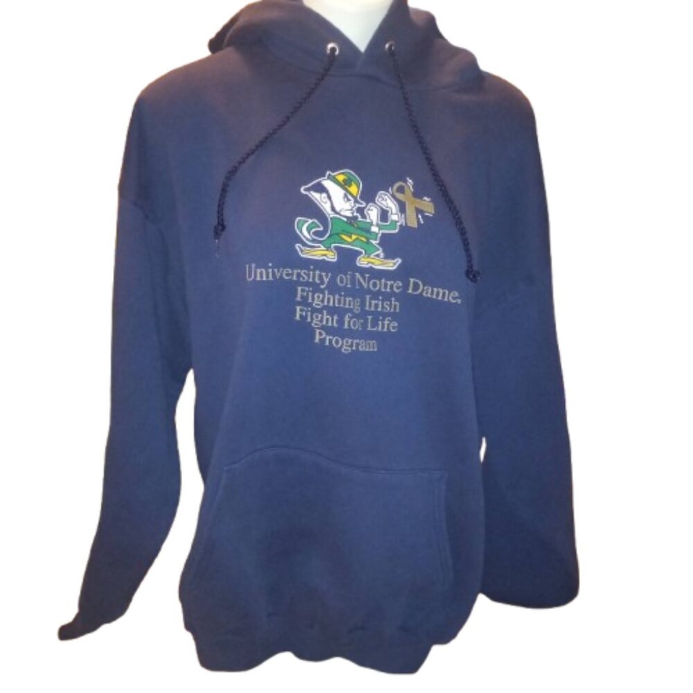 Notre Dame Mens XL Irish Fighting Life Cancer Blue Hoodie Sweatshirt